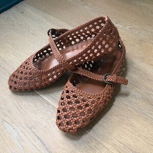 Woven Mary Jane Flats in Brown